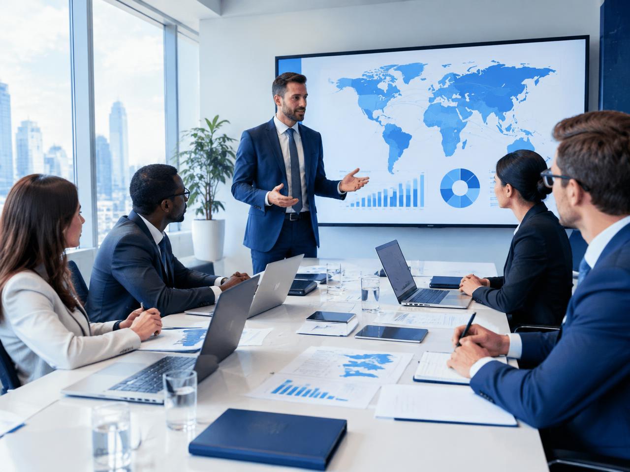 Equipo profesional analizando una operación internacional